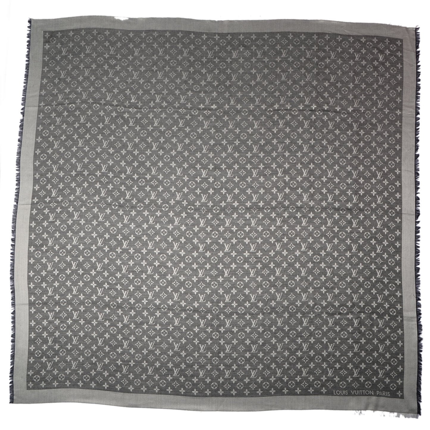 Silk Wool Monogram Denim Shawl Black