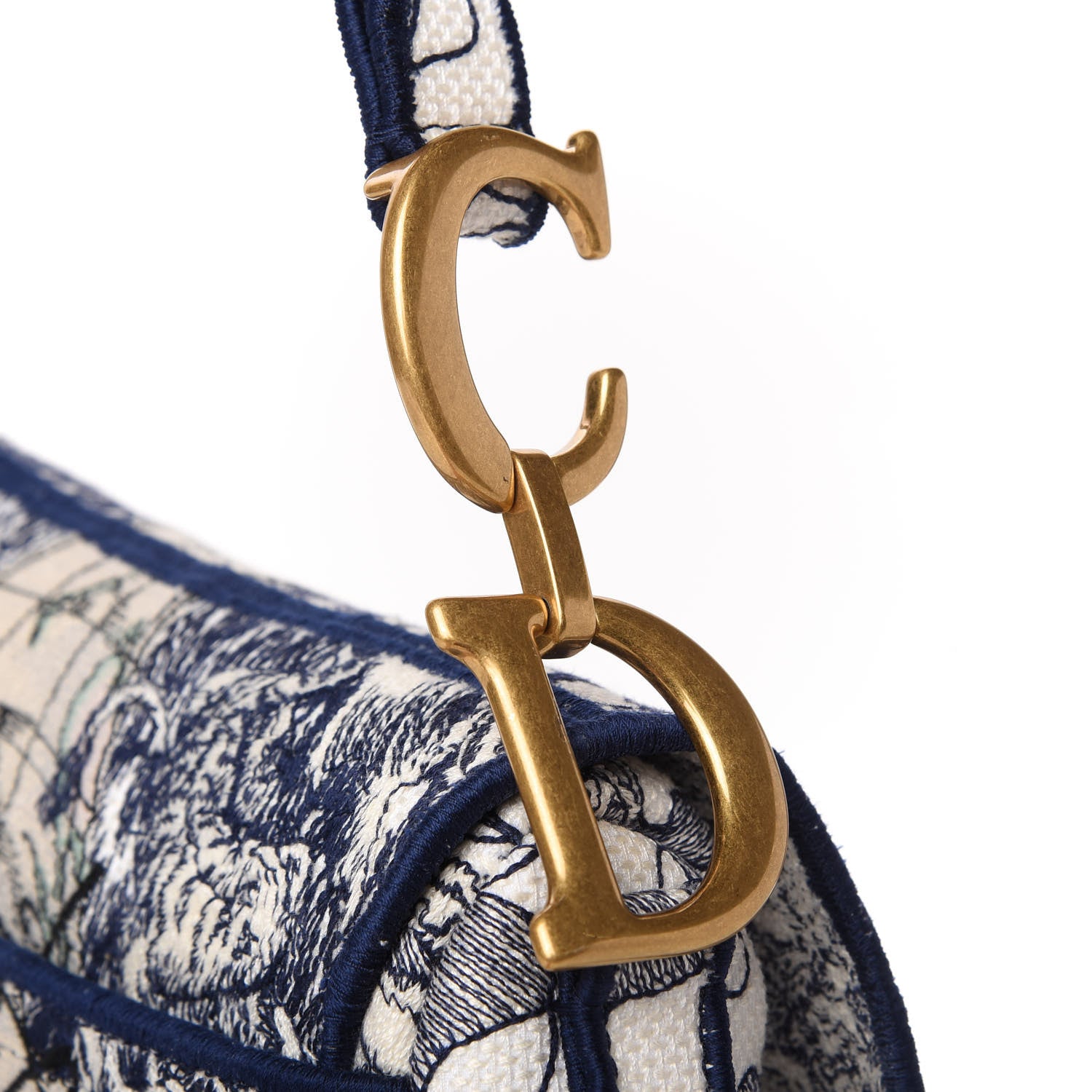 Christian Dior Canvas Embroidered Around the World Saddle Bag Blue 11 of 11