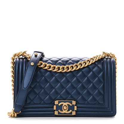 Chanel Metallic Calfskin Quilted Medium Boy Flap Navy Blue 1 of 9
