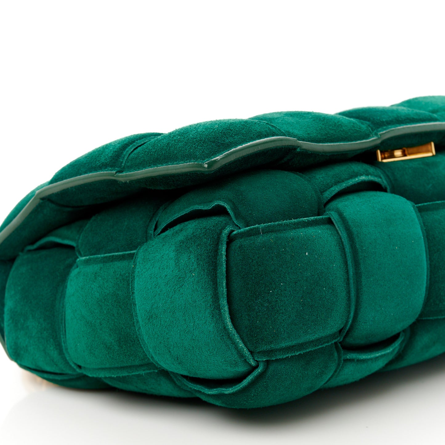 Suede Maxi Intrecciato Padded Chain Cassette Crossbody Bag Emerald Green