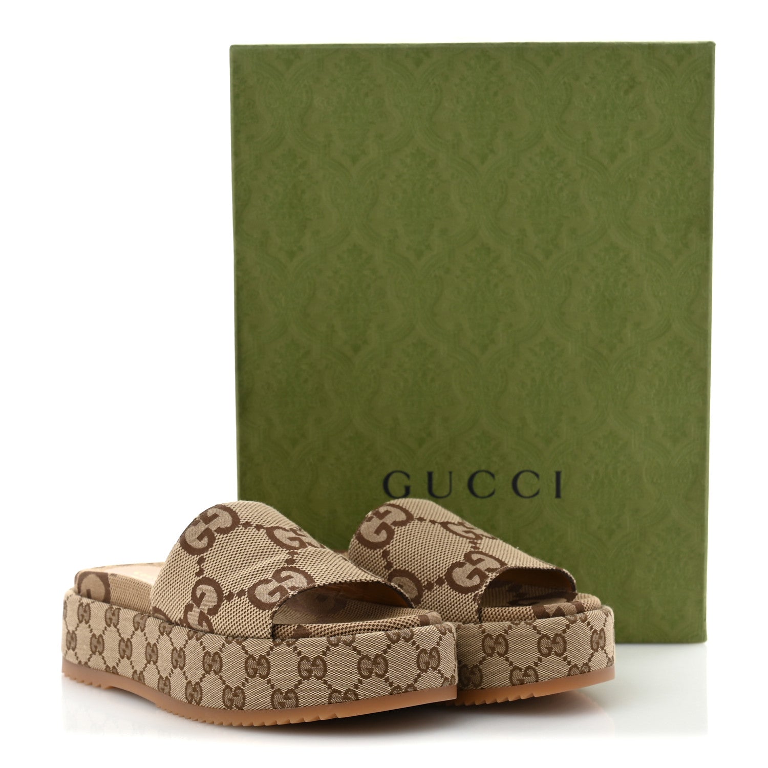 Gucci Monogram Maxi GG Angelina Platform 55mm Slide Sandals 39 Camel Ebony 10 of 10