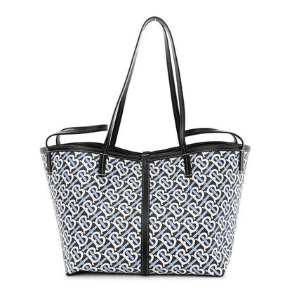 Burberry Cotton Canvas Monogram TB Print Tote Cobalt Black 4 of 14