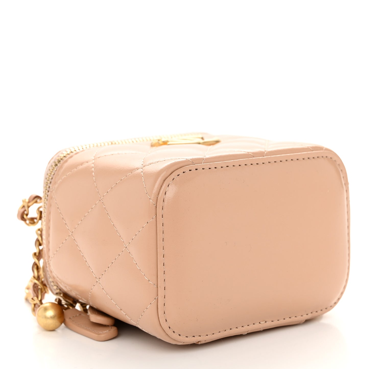 Calfskin Quilted Mini Perfect Fit Vanity Case With Chain Beige