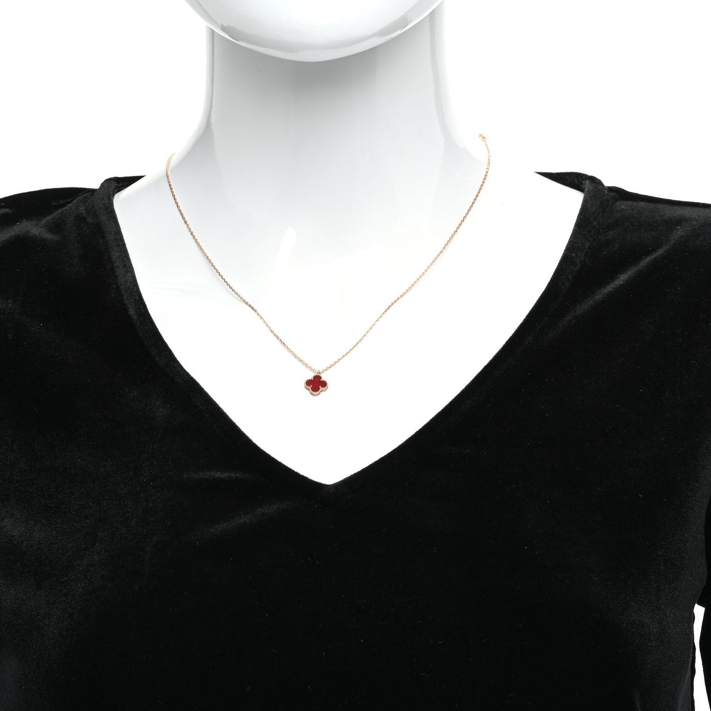 18K Rose Gold Carnelian Sweet Alhambra Pendant Necklace