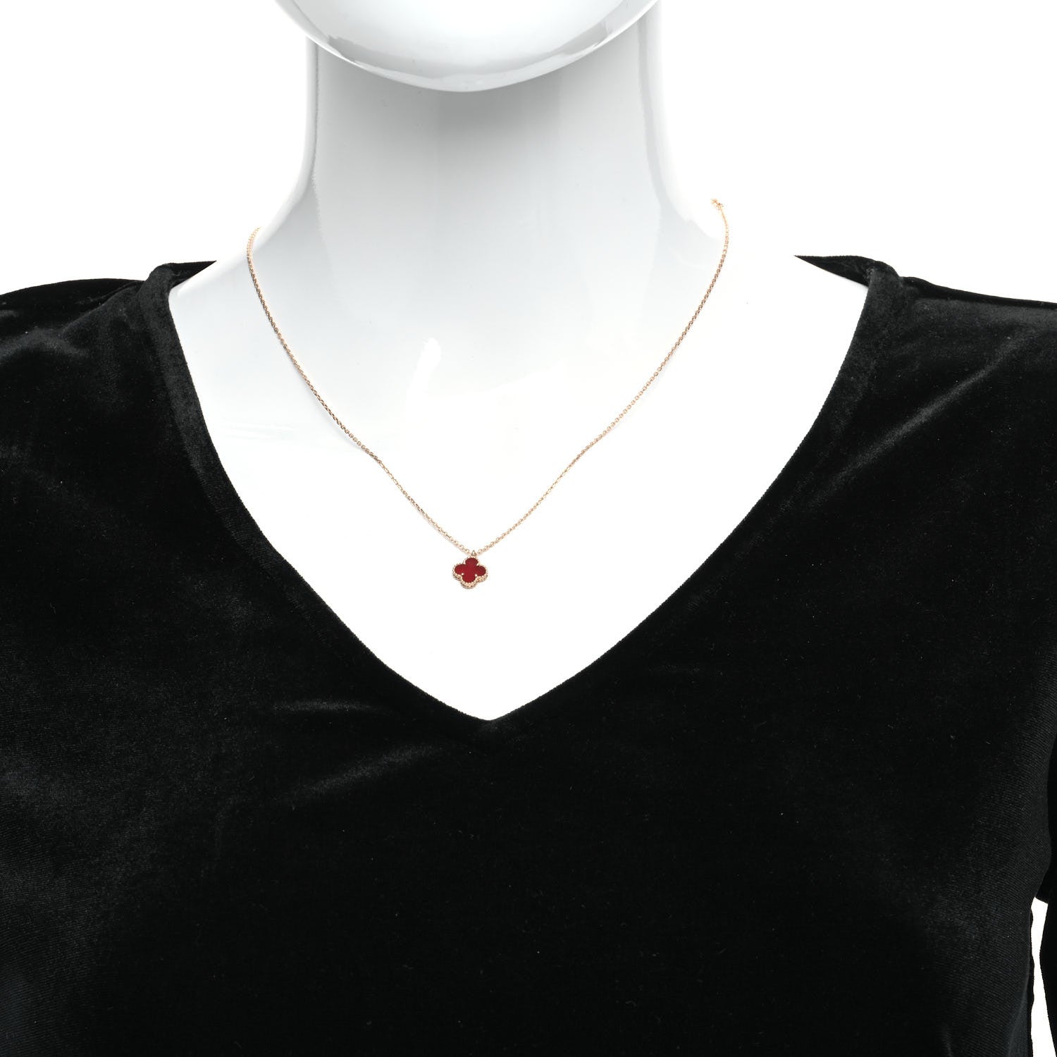 Van Cleef & Arpels 18K Rose Gold Carnelian Sweet Alhambra Pendant Necklace 2 of 7