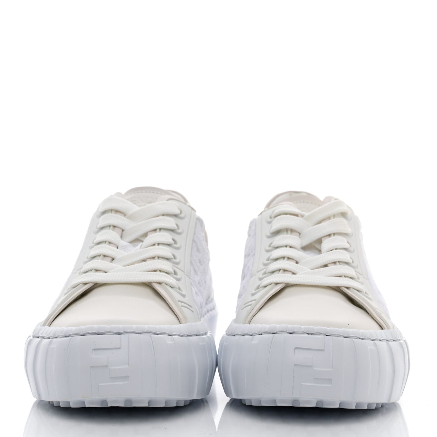 Velvet FF Calfskin Womens Fendi Force Low Top Sneakers 36 White