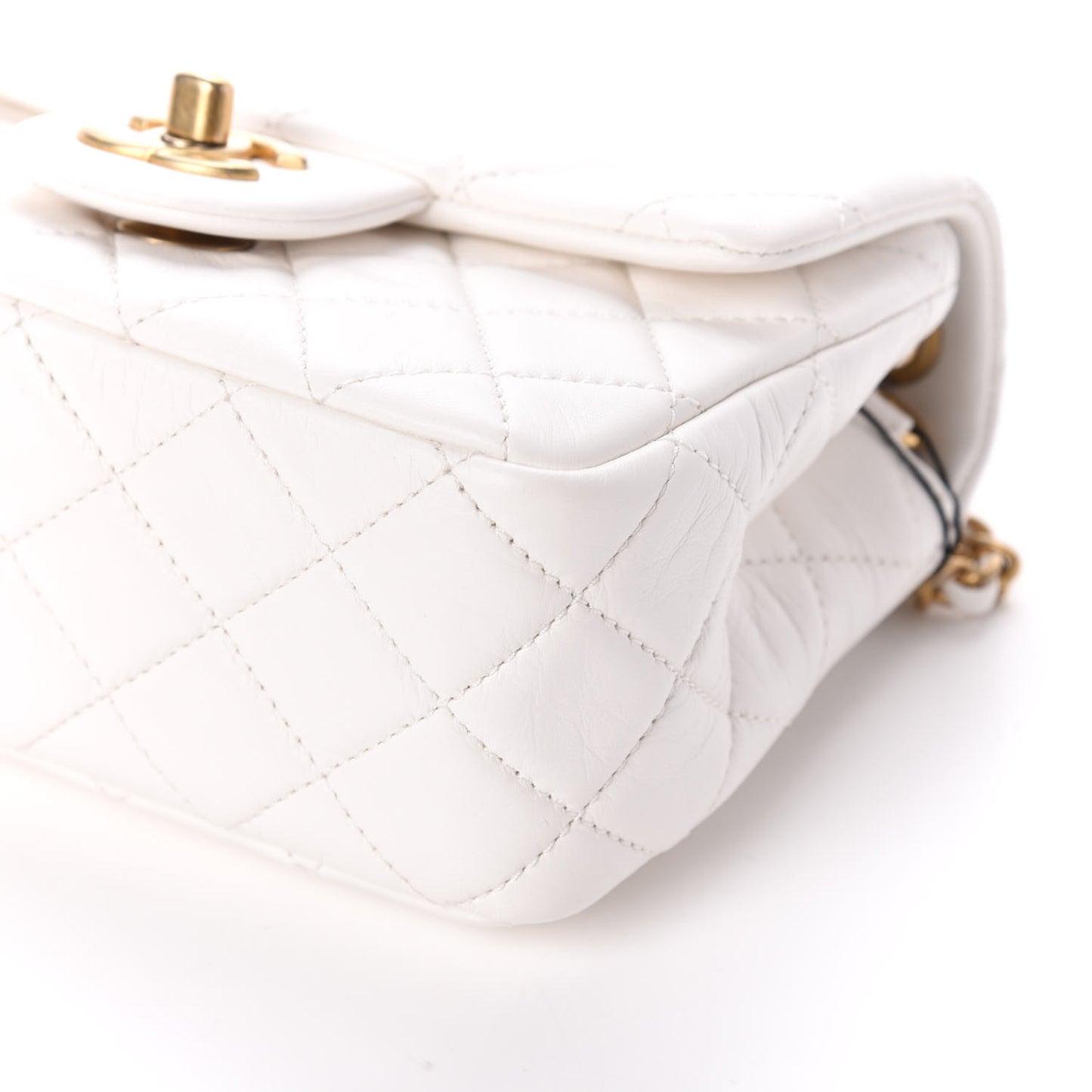 Lambskin Quilted Mini Pearl Crush Flap White