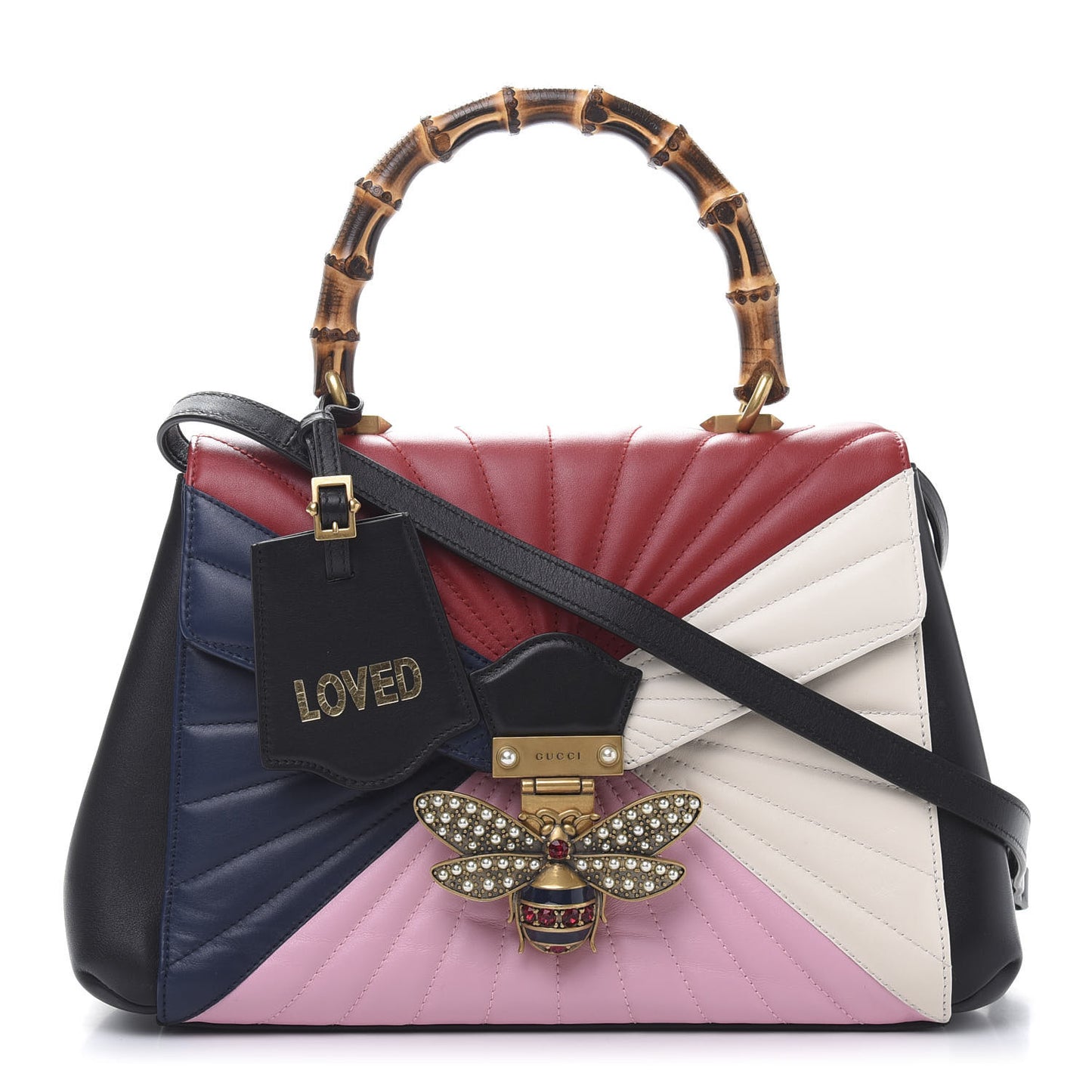 Calfskin Bamboo Trapuntata Queen Margaret Top Handle Bag Blue Agata Hibiscus Red Mystic White Sugar Pink