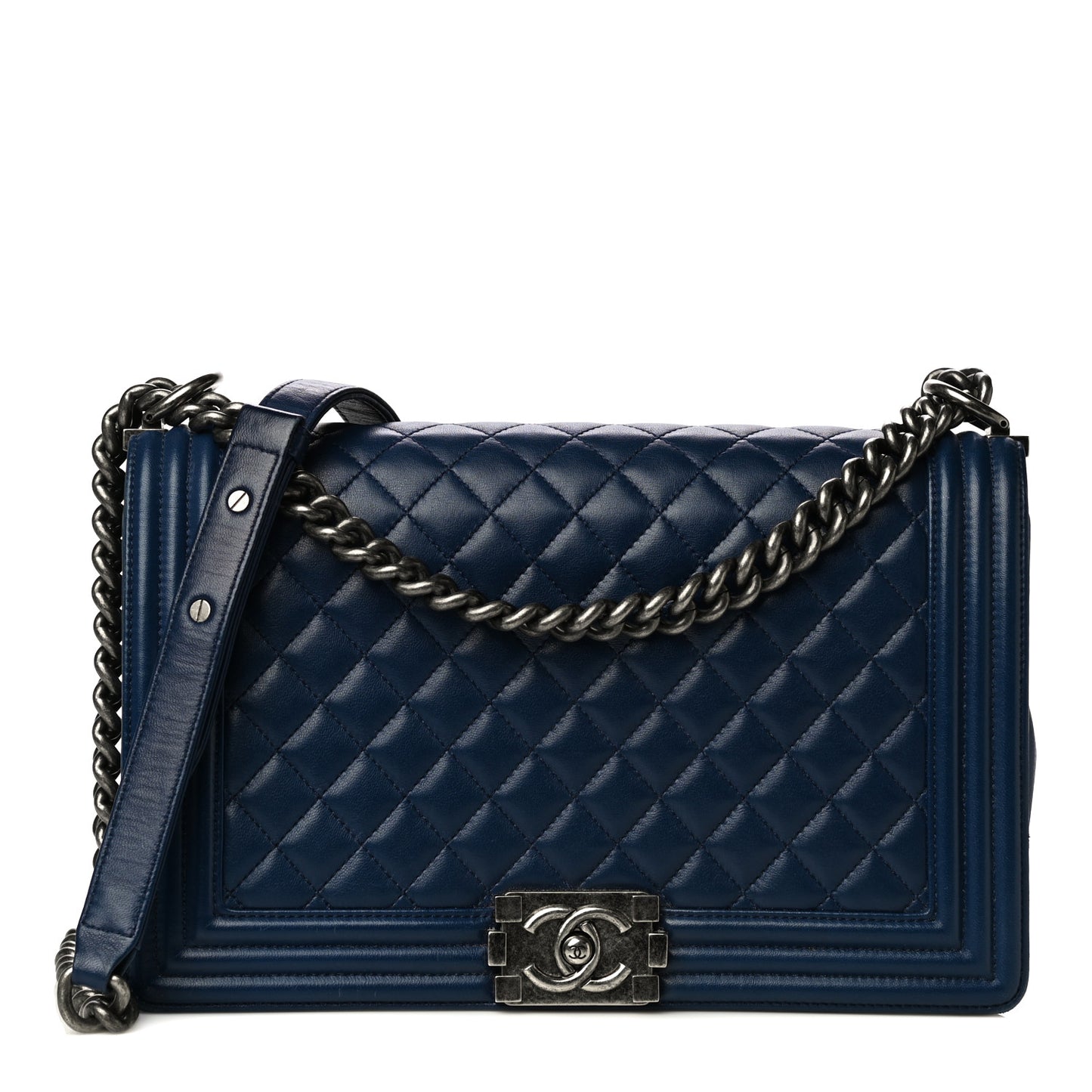 Lambskin Quilted New Medium Boy Flap Navy