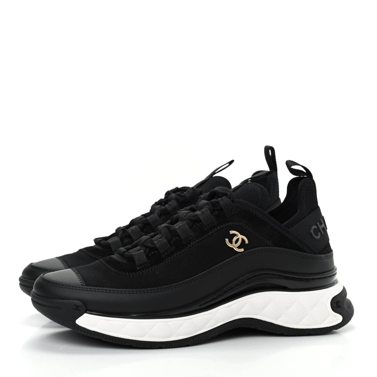 Chanel Velvet Calfskin Mixed Fibers CC Sneakers 36.5 Black 3 of 11