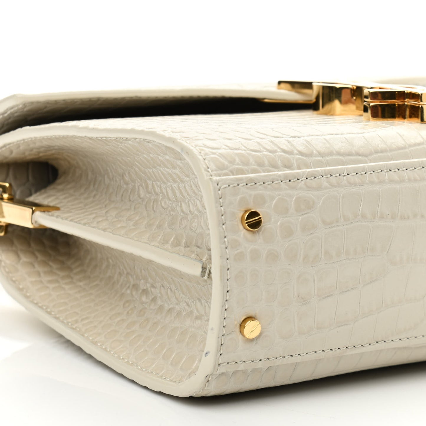 Crocodile Embossed Mini Classic Monogram Cassandra Top Handle Crema Soft