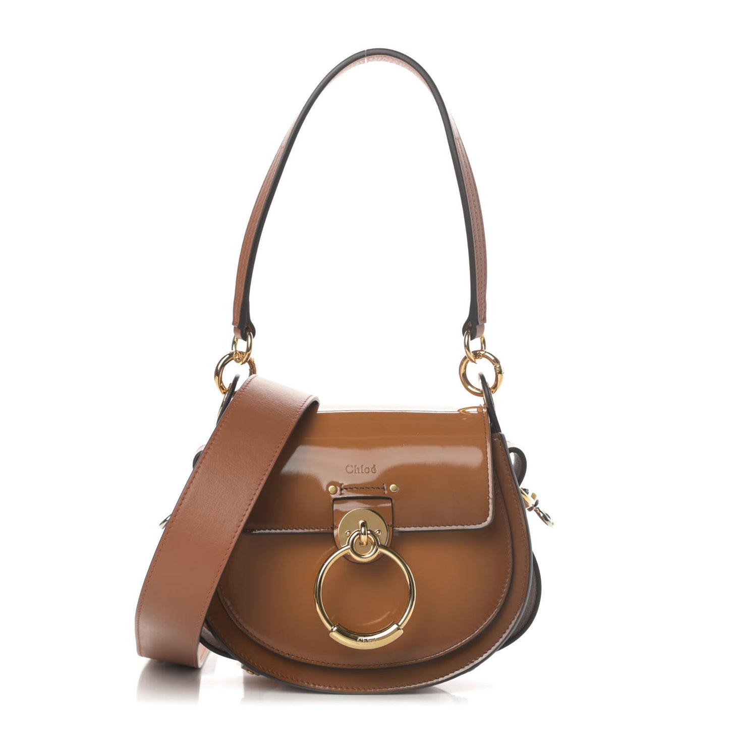 Patent Calfskin Small Tess Bag Caramel