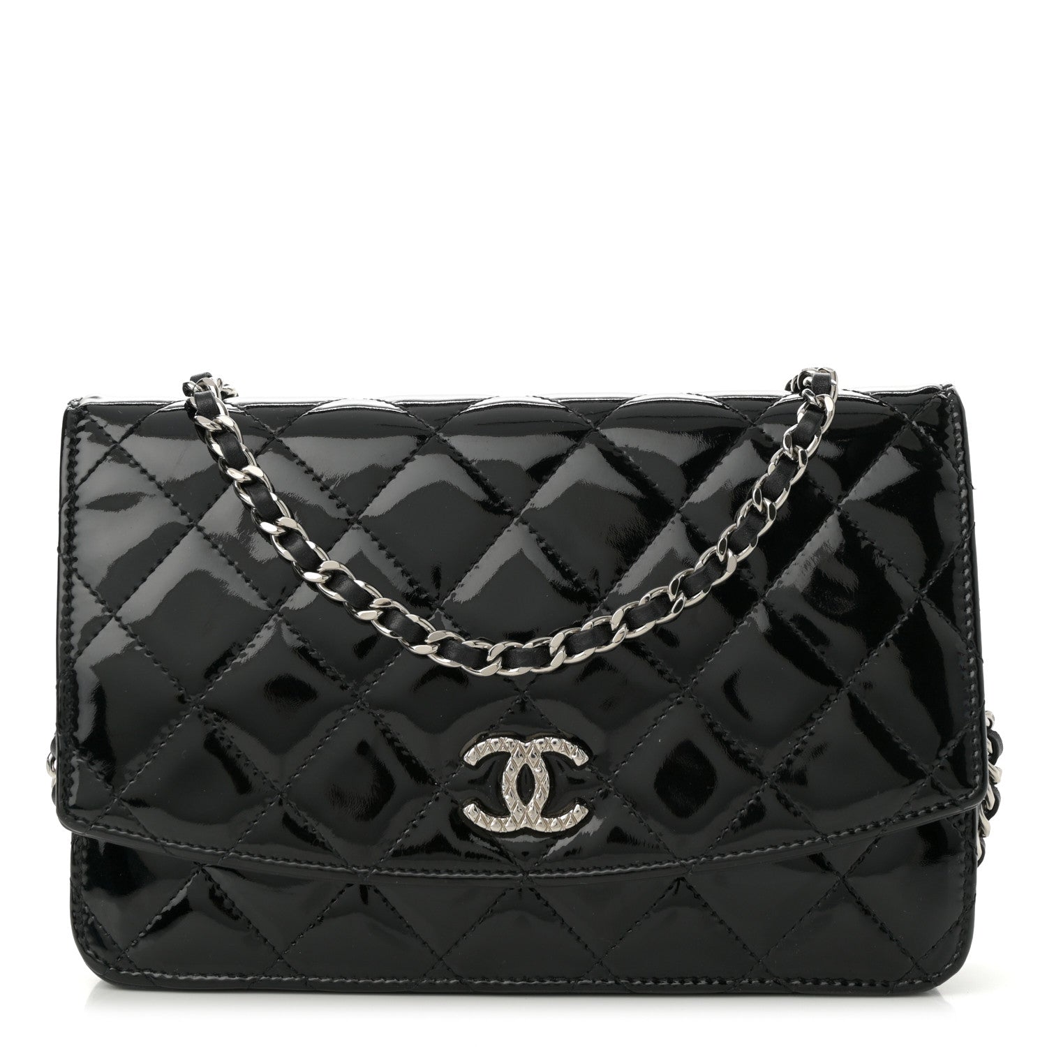 Chanel Patent Quilted Brilliant Wallet On Chain WOC Black 1 of 13