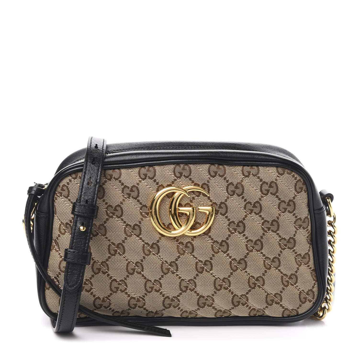 Gucci Monogram Matelasse Diagonal Small GG Marmont Chain Shoulder Bag Beige Black 1 of 13