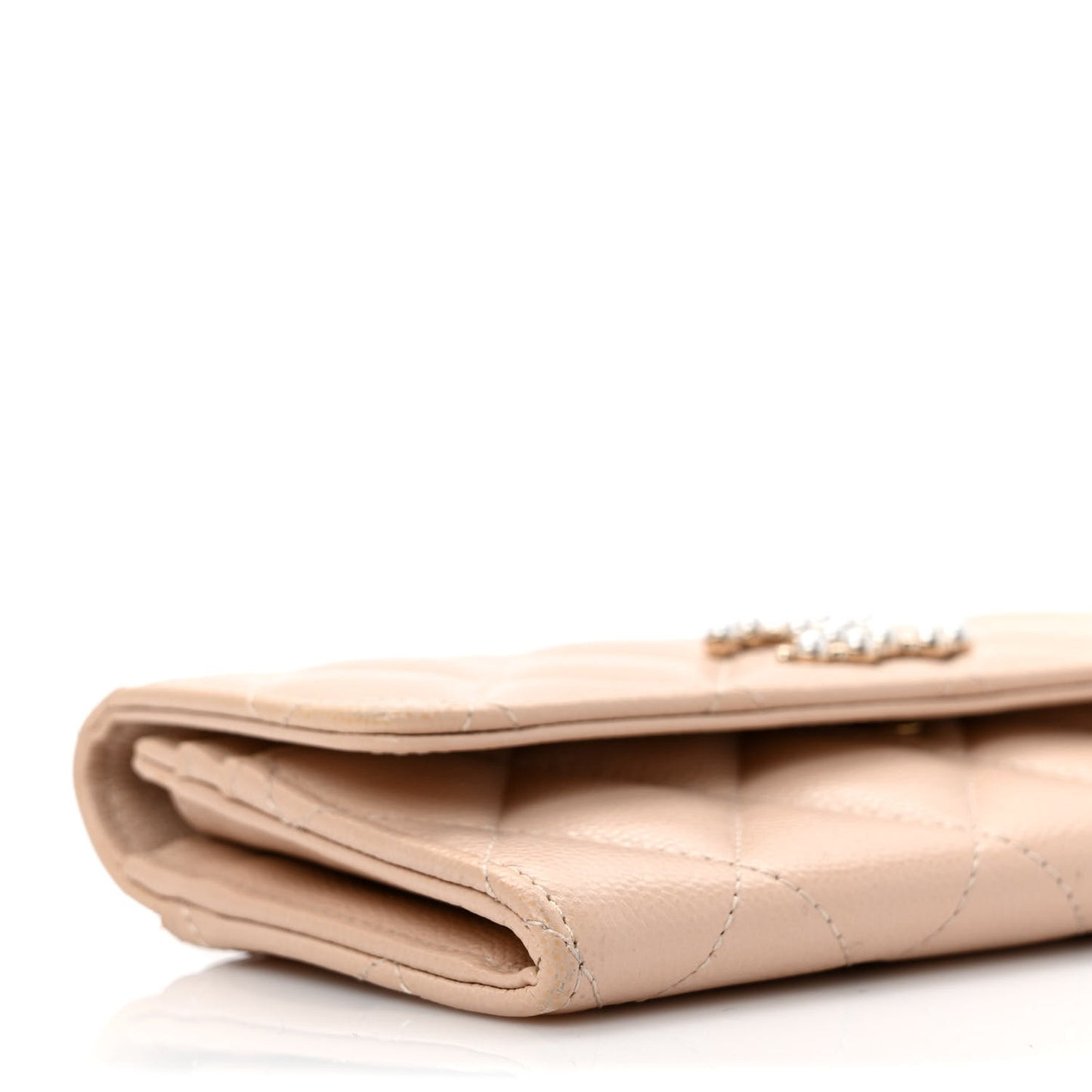 Caviar Pearl Quilted Coco Candy Wallet Beige