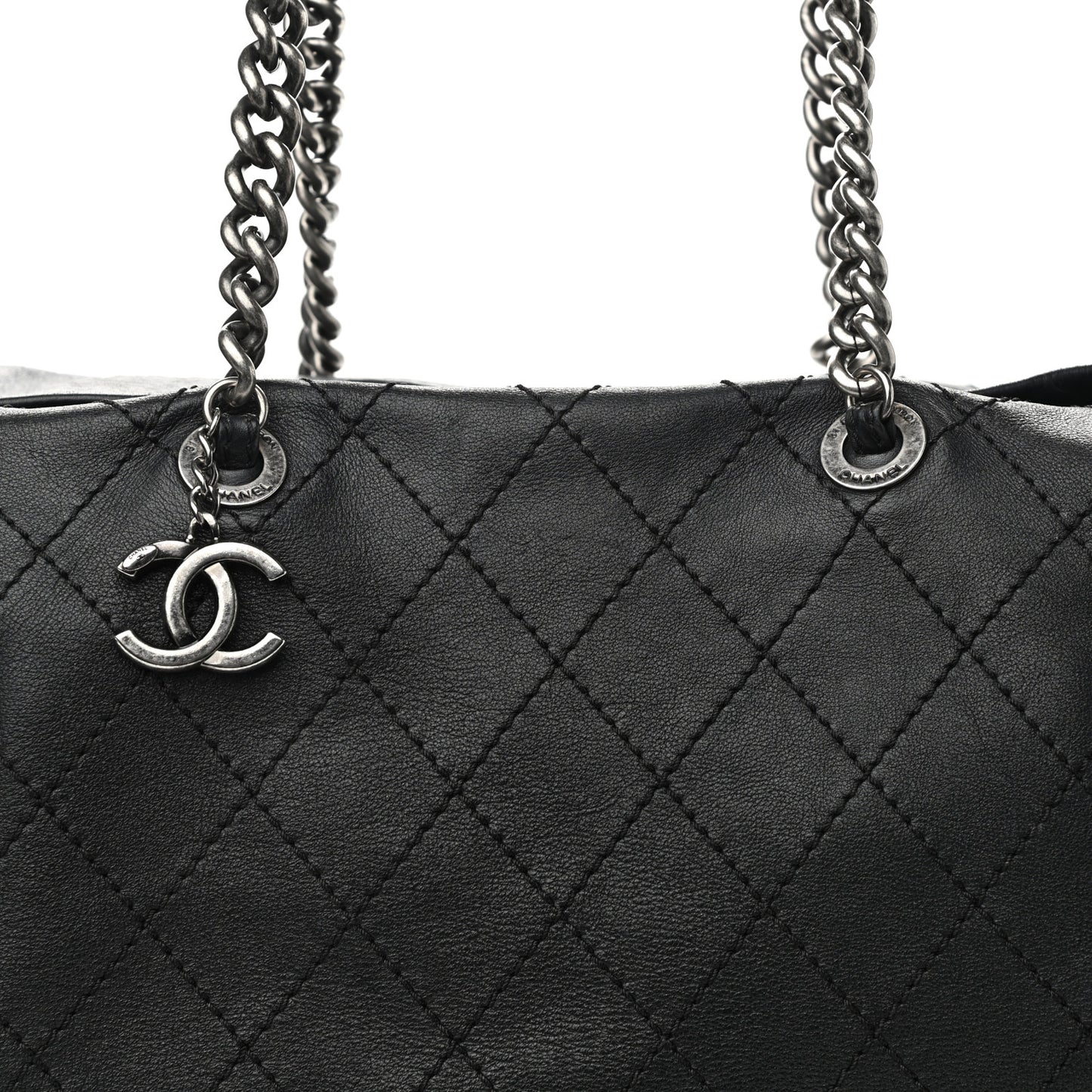 Calfskin Stitched Large Bowling Bag Black