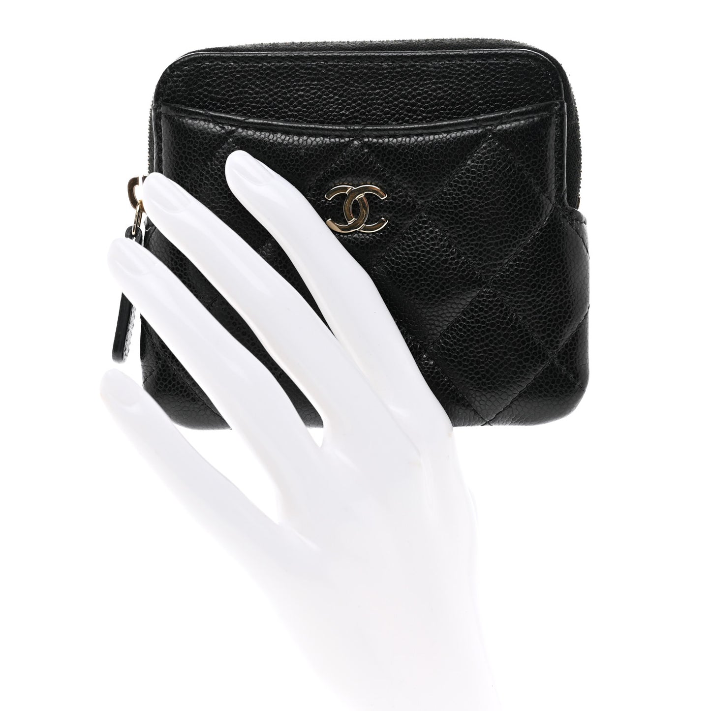 Caviar Quilted Zip Card Holder Wallet Black