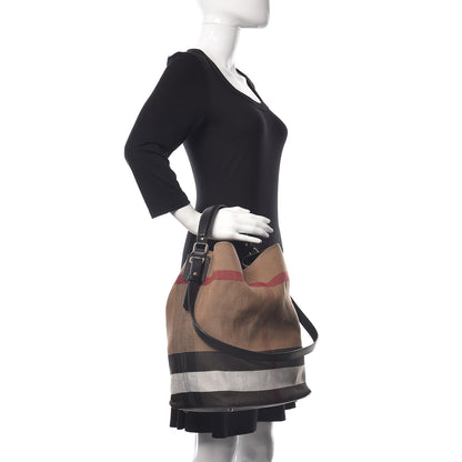 Burberry Canvas Mega Check Medium Ashby Hobo Black 2 of 10