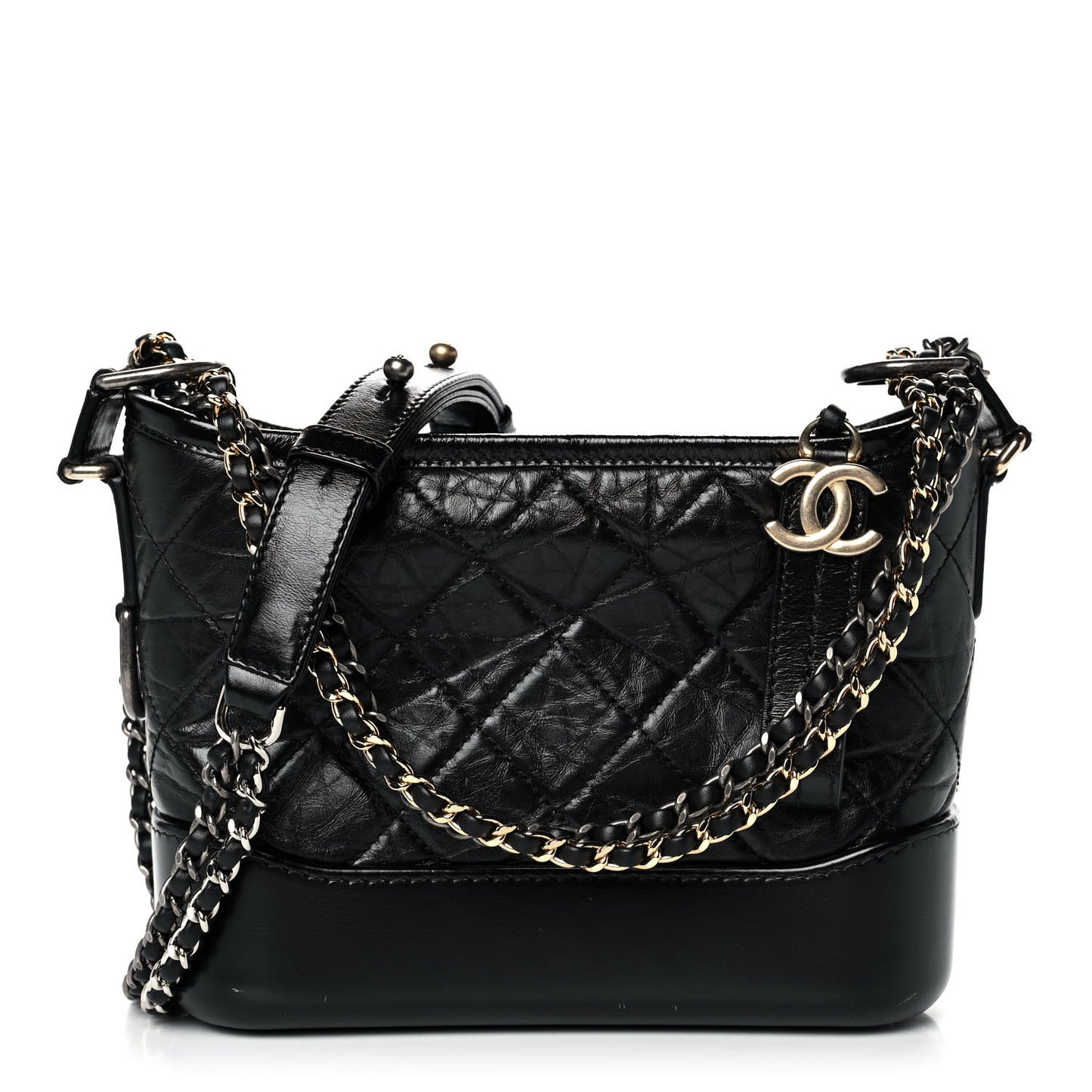 Aged Calfskin Quilted Small Gabrielle Hobo Black