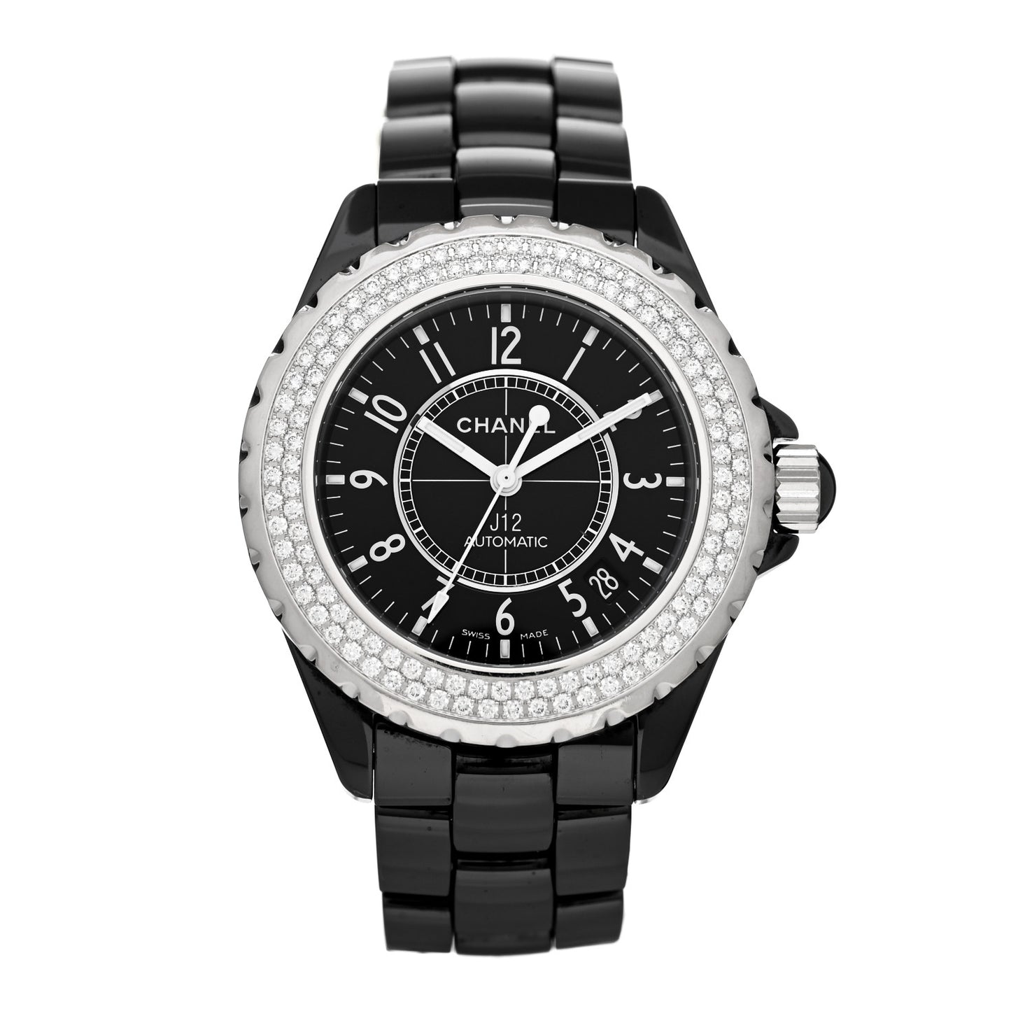 Stainless Steel Ceramic Diamond Pave Bezel 38mm J12 Automatic Watch Black