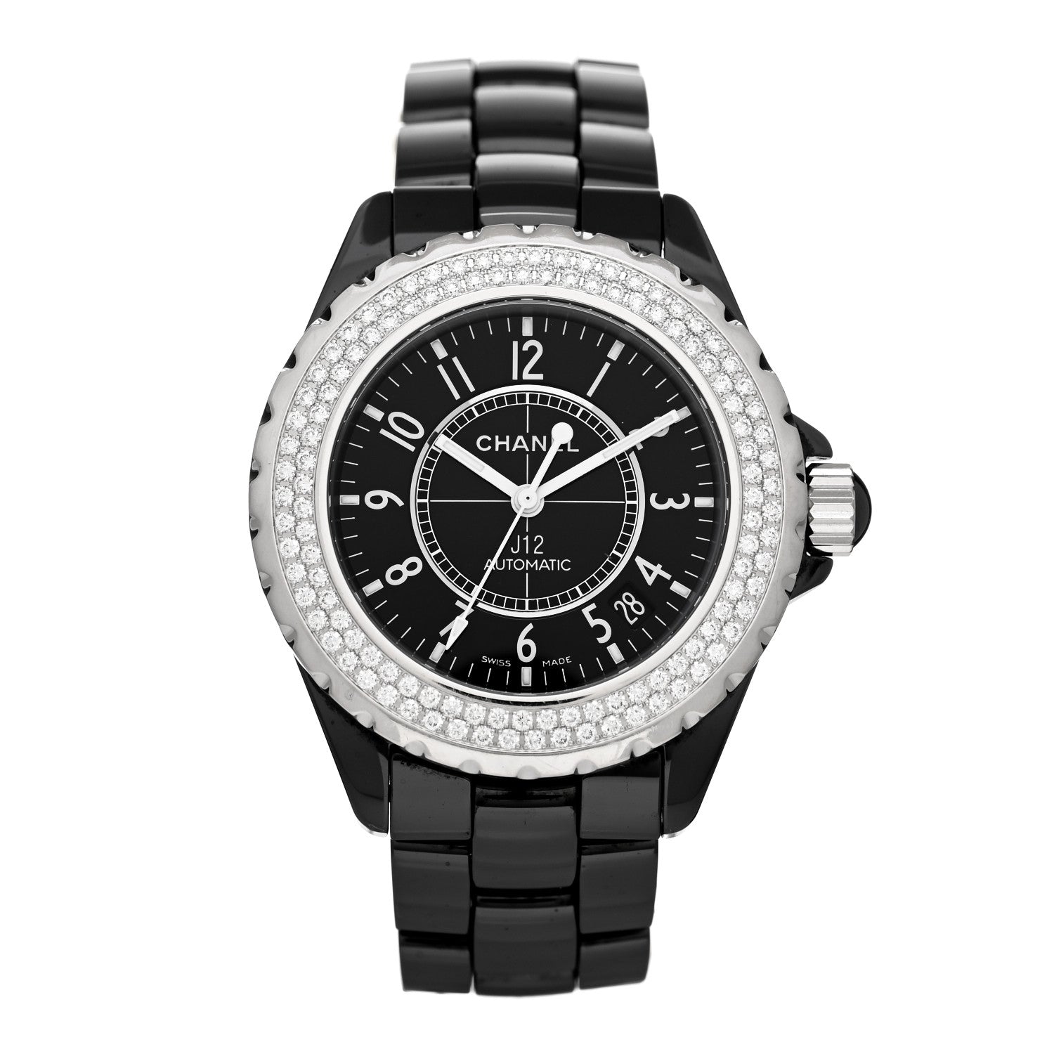 Chanel Stainless Steel Ceramic Diamond Pave Bezel 38mm J12 Automatic Watch Black 1 of 5