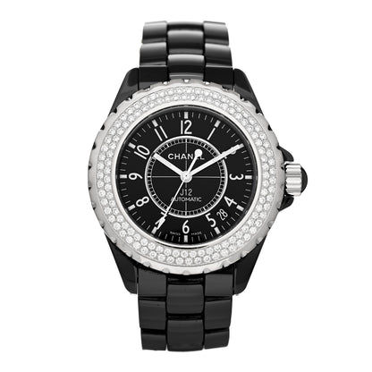 Chanel Stainless Steel Ceramic Diamond Pave Bezel 38mm J12 Automatic Watch Black 1 of 5