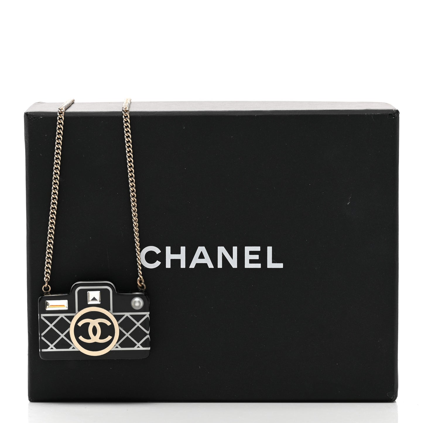 Resin Camera CC Necklace Black Gold