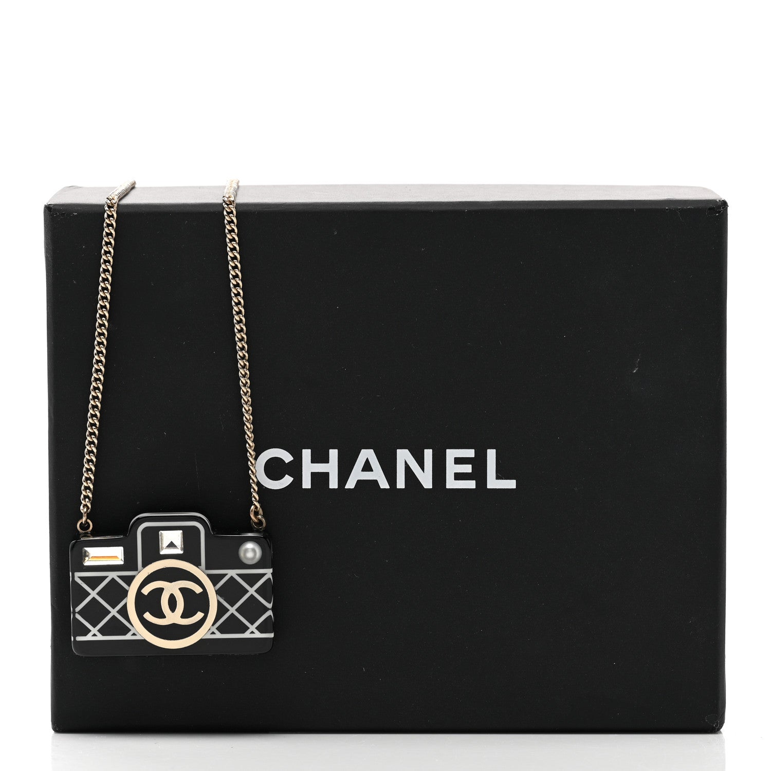Chanel Resin Camera CC Necklace Black Gold 7 of 7