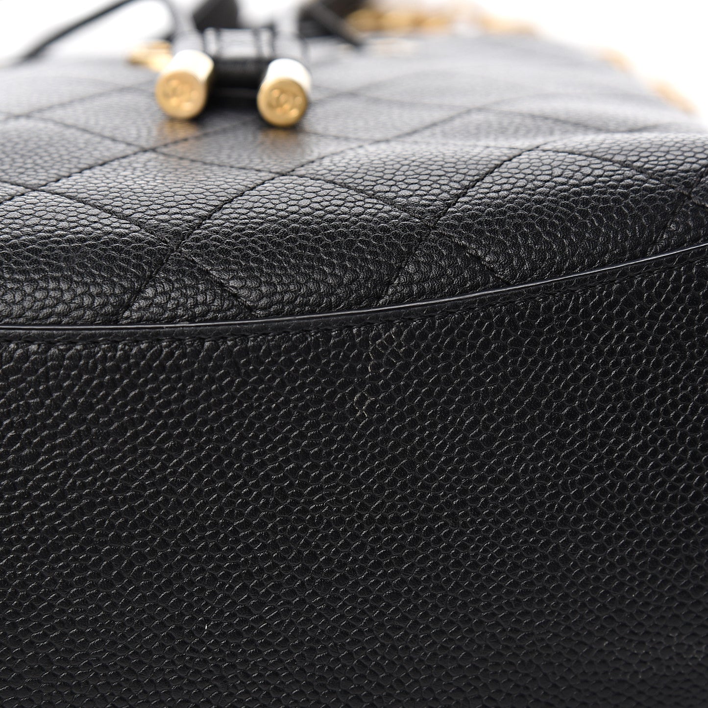 Grained Calfskin Stitched Small Drawstring Bag Black