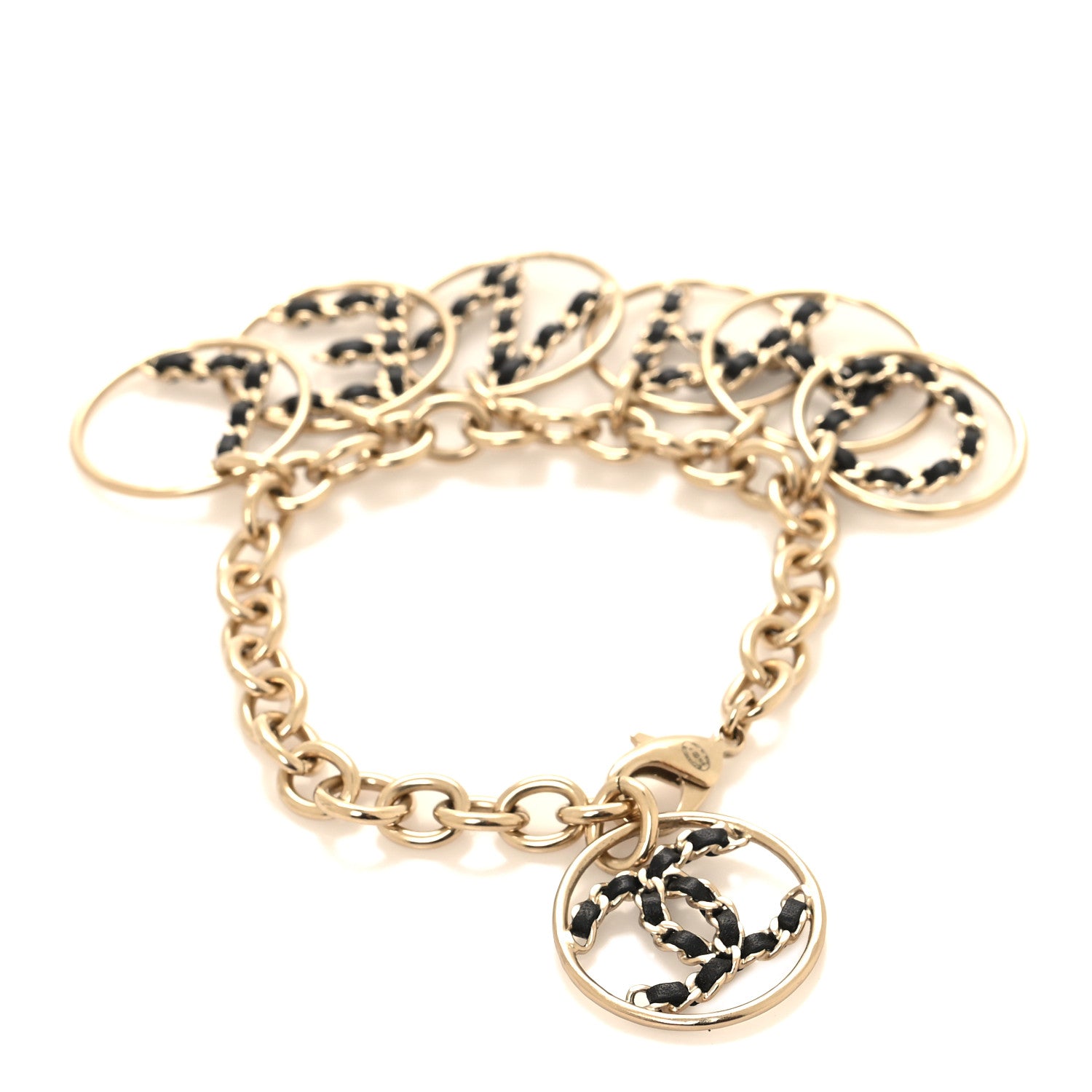 Chanel Lambskin Chain CC Logo Bracelet Gold Black 3 of 4