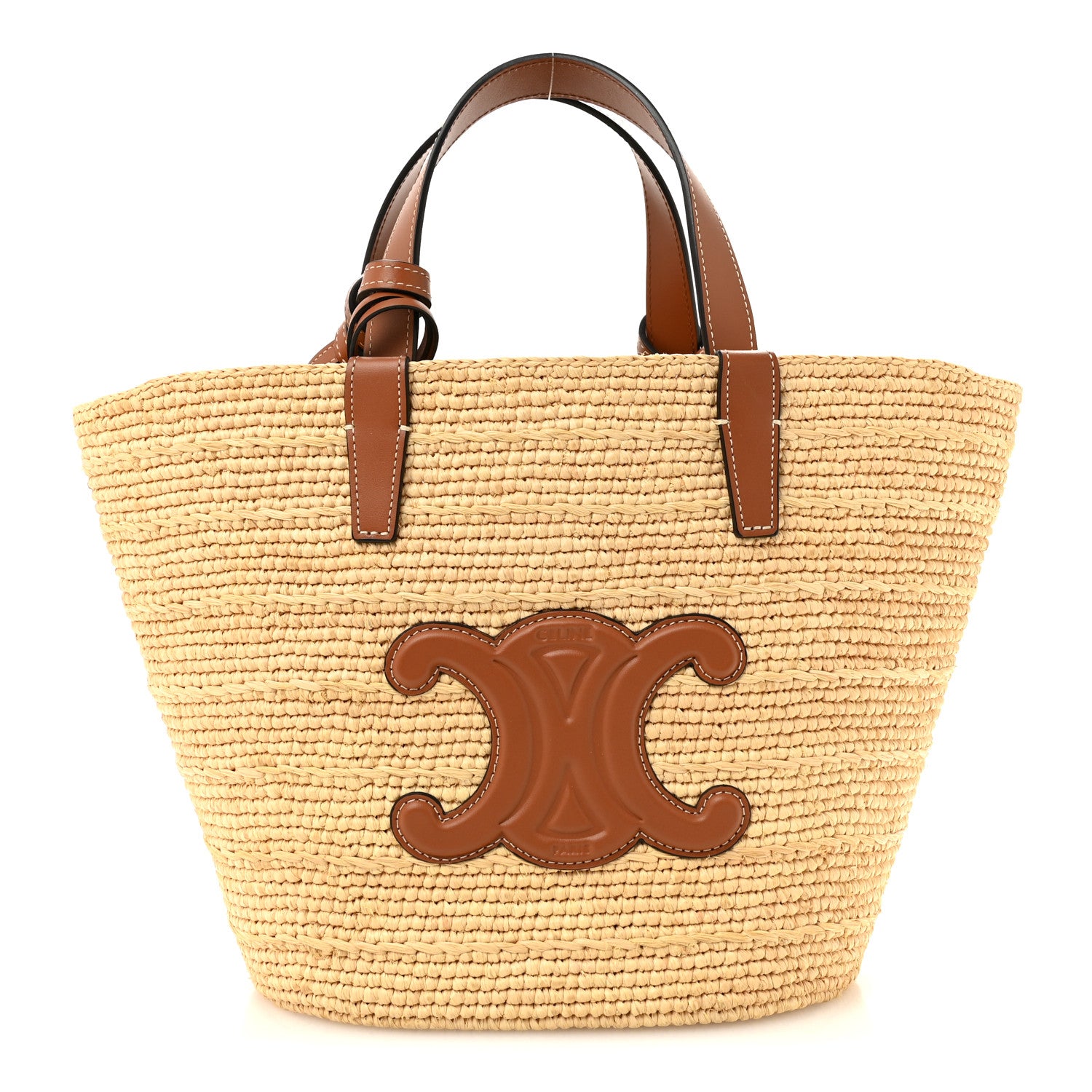 Celine Raffia Calfskin Triomphe Teen Panier Tan 1 of 12