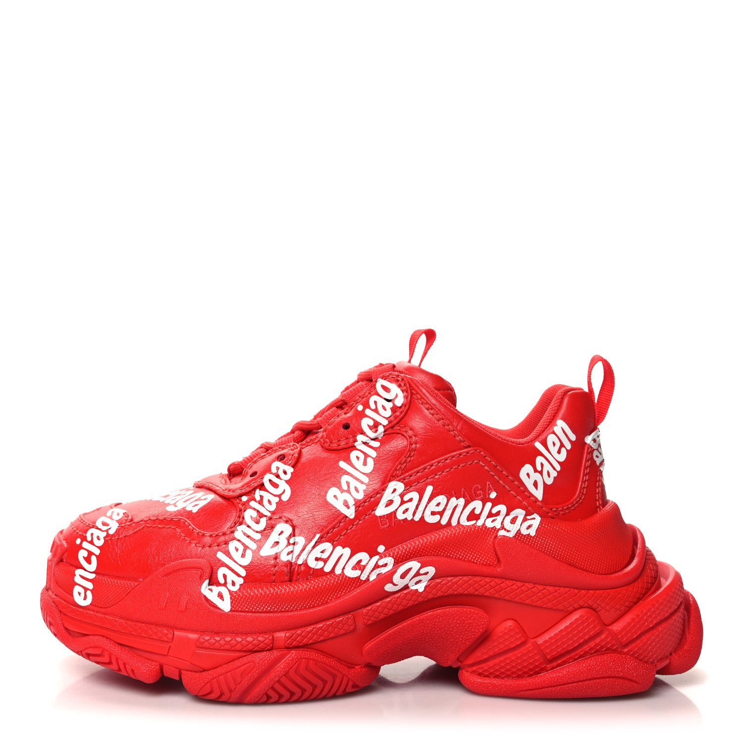 Balenciaga Recycled Calfskin Allover Logo Womens Triple S Sneakers 35 Tomato Red White 1 of 8
