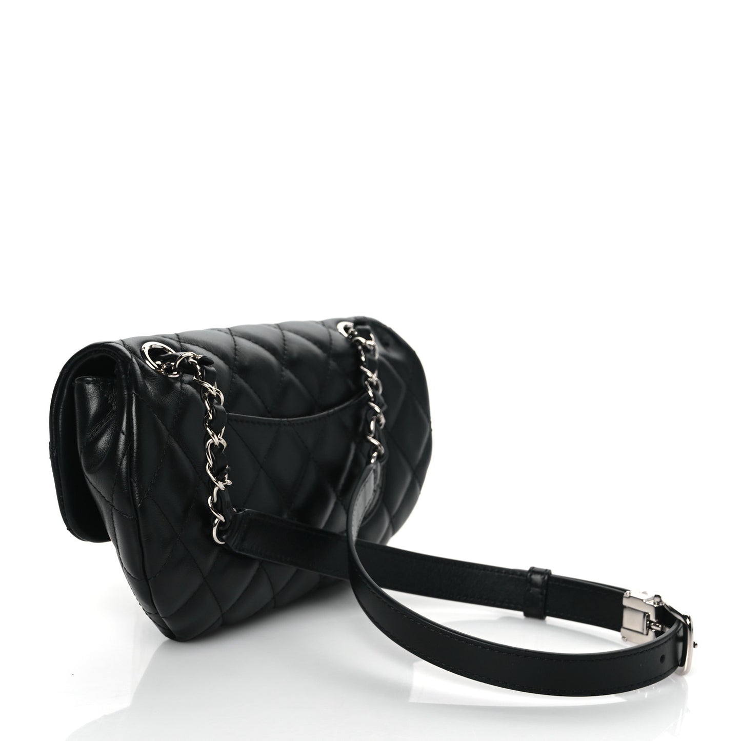 Calfskin Quilted CC Uniform Flap Belt Bag Black