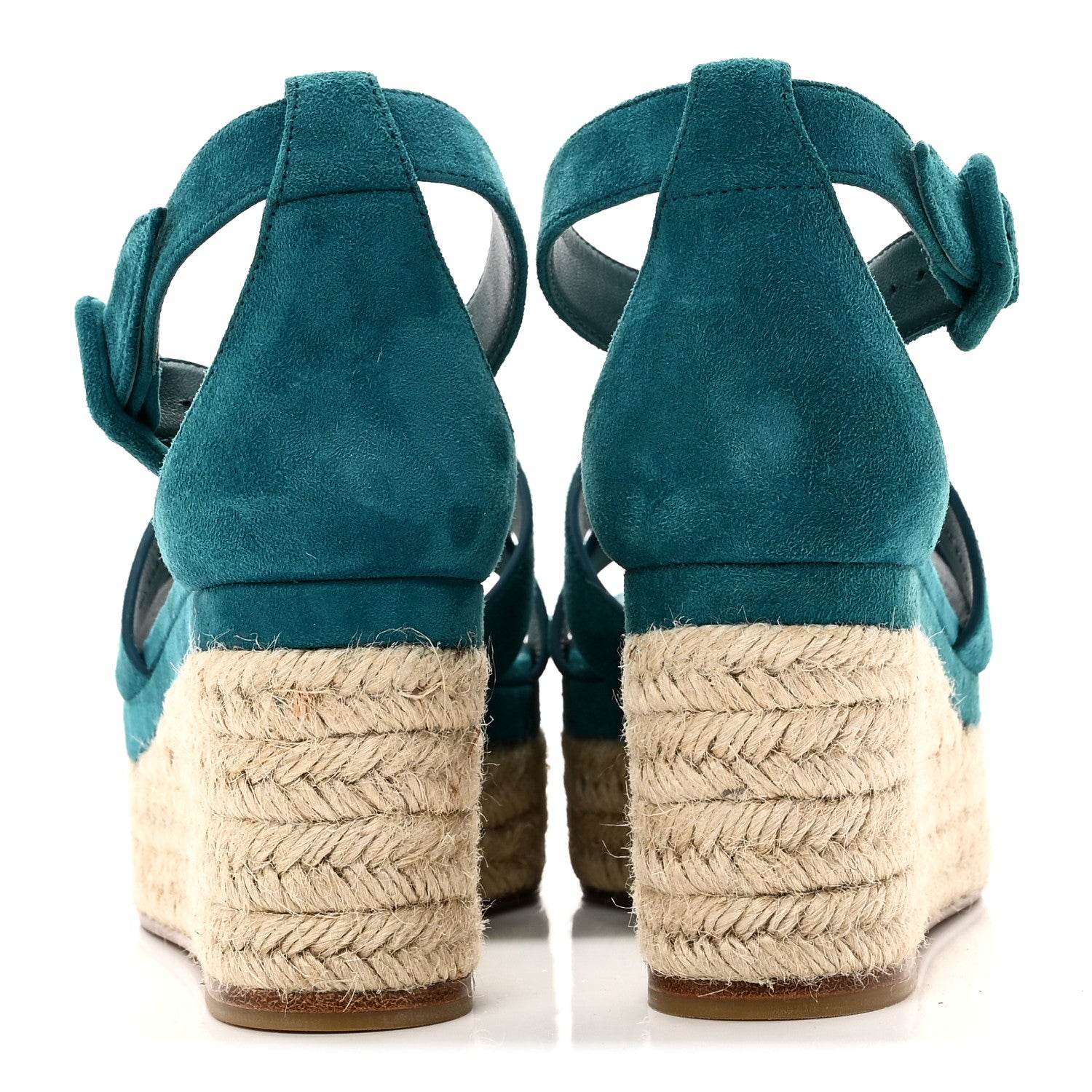 Hermes Suede Goatskin Elda Espadrille Wedge Sandals 38 Vert Oxford