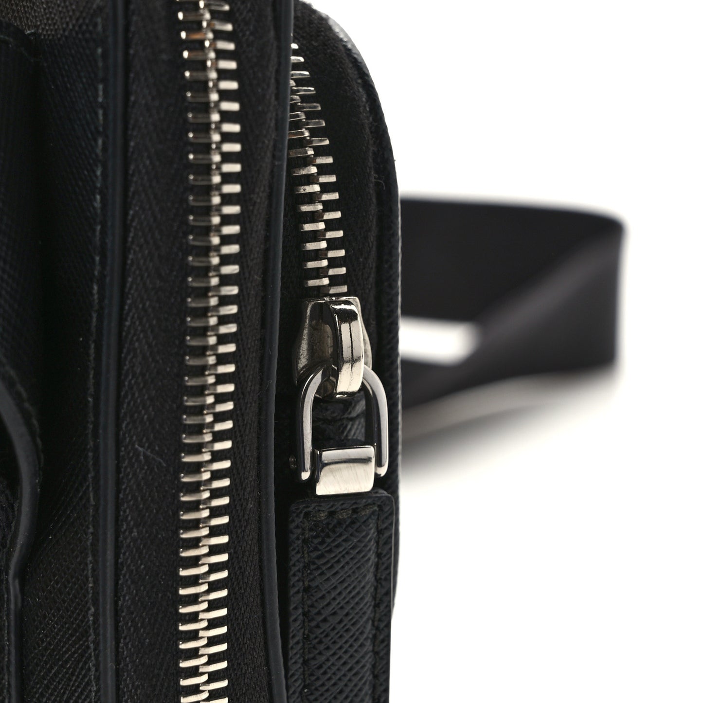Saffiano Travel Double Zip Crossbody Belt Bag Black