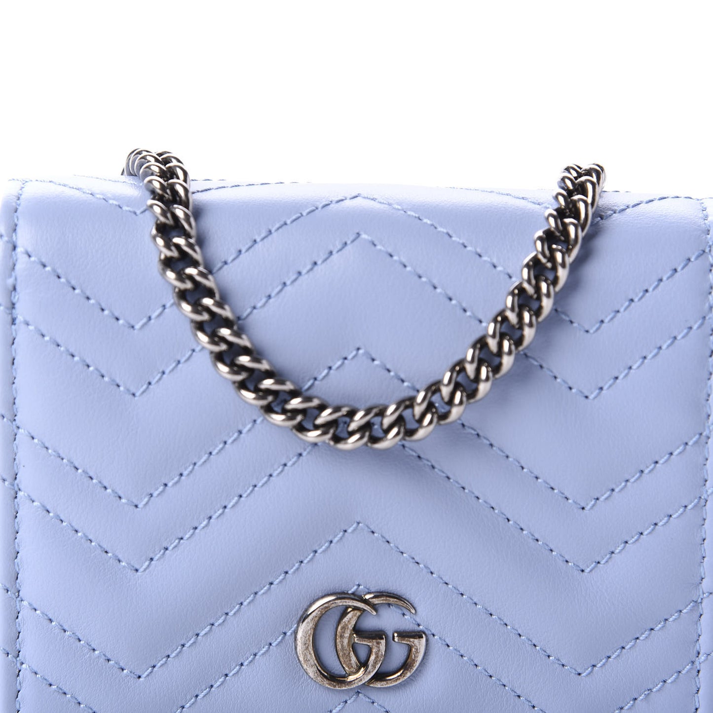 Calfskin Matelasse GG Marmont Mini Wallet On Chain Porcelain Light Blue