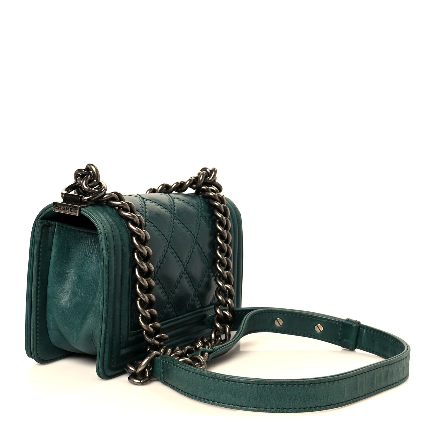 Calfskin Double Stitch Small Boy Flap Green