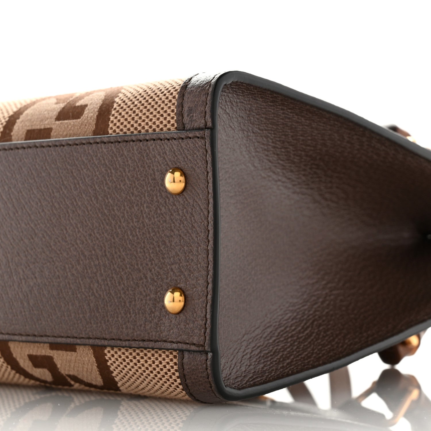 Gucci Monogram Jumbo GG Textured Dollar Calfskin Small Diana Tote Bag Camel Ebony New Acero 10 of 10