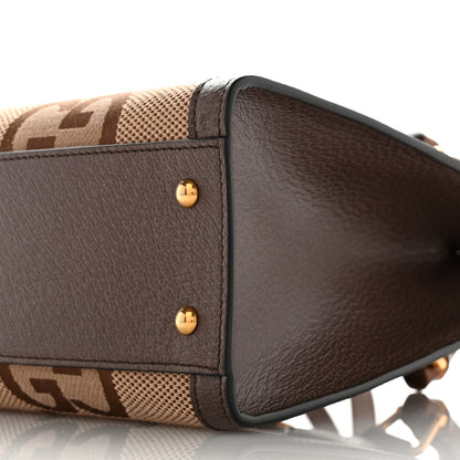 Gucci Monogram Jumbo GG Textured Dollar Calfskin Small Diana Tote Bag Camel Ebony New Acero 10 of 10