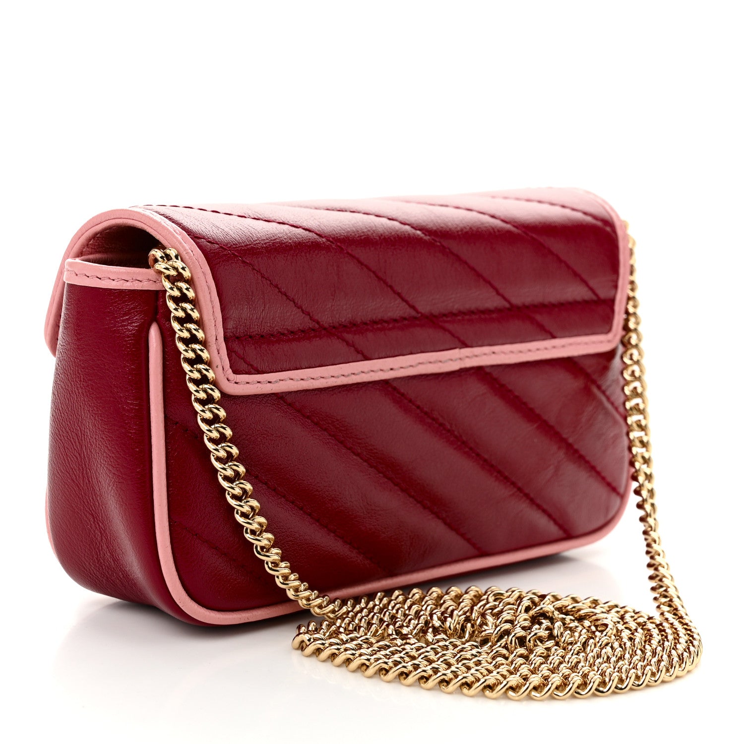 Gucci Azalea Calfskin Enamel Matelasse Diagonal Super Mini Torchon GG Marmont Shoulder Bag New Cherry Red Wild Rose 3 of 12