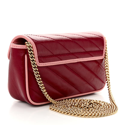 Gucci Azalea Calfskin Enamel Matelasse Diagonal Super Mini Torchon GG Marmont Shoulder Bag New Cherry Red Wild Rose 3 of 12