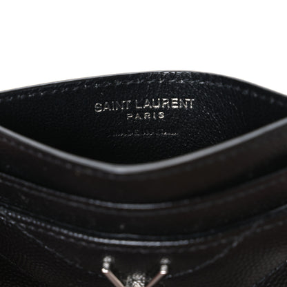 Saint Laurent Grain De Poudre Matelasse Chevron Monogram Credit Card Case Black 6 of 7