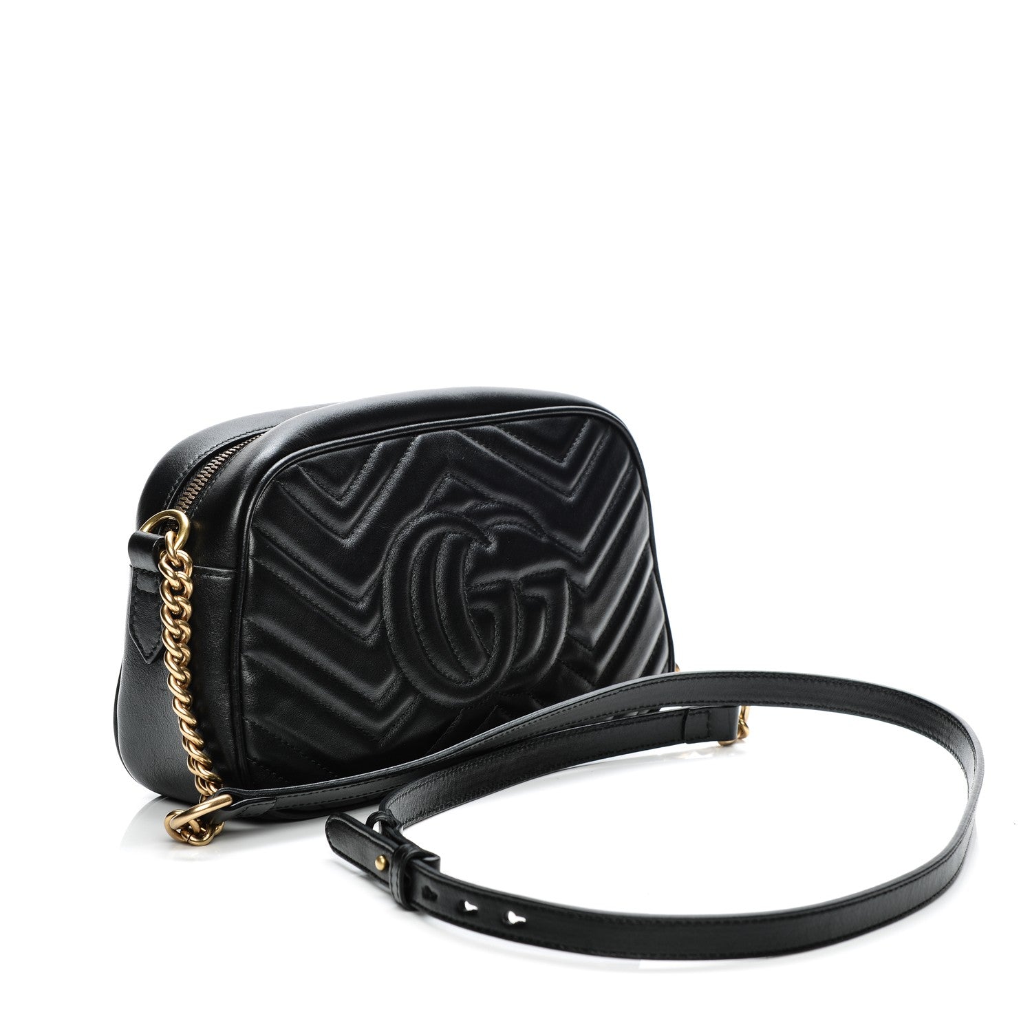 Gucci Calfskin Matelasse Small GG Marmont Chain Shoulder Bag Black 3 of 7
