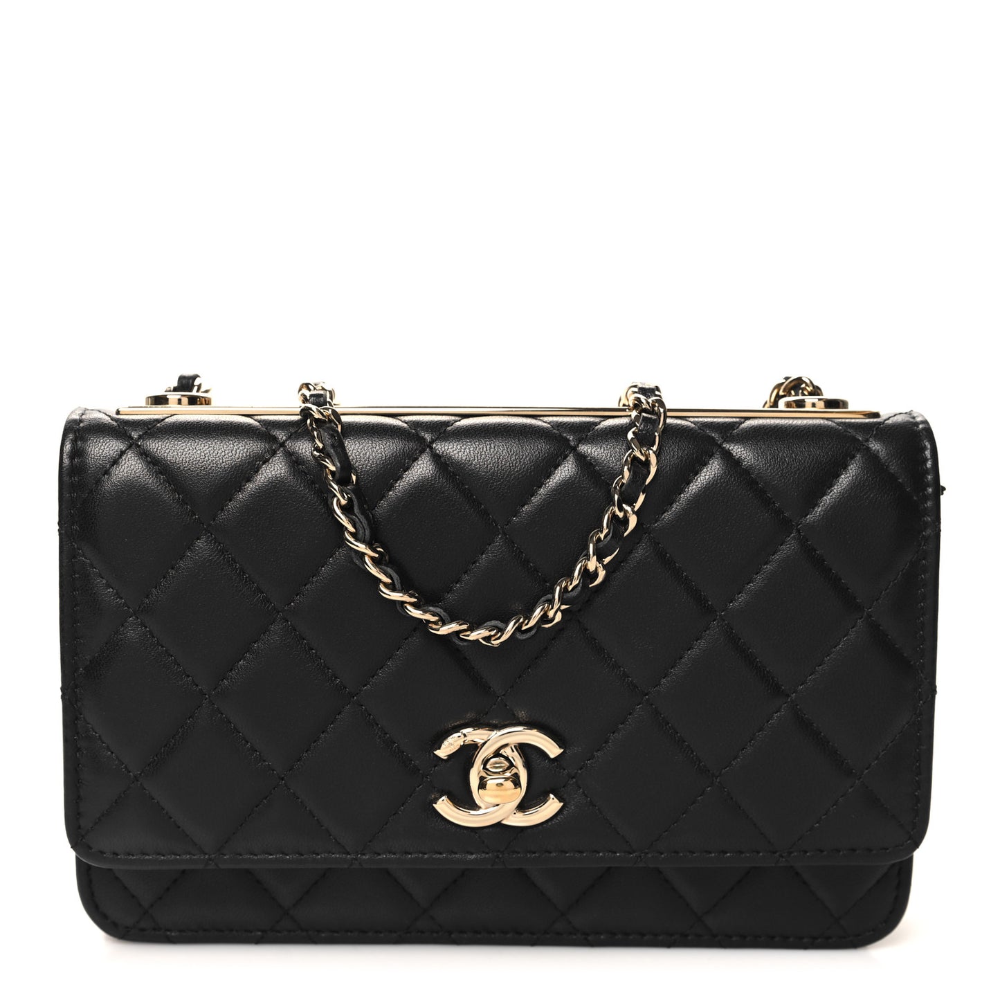 Lambskin Quilted Trendy CC Wallet On Chain WOC Black
