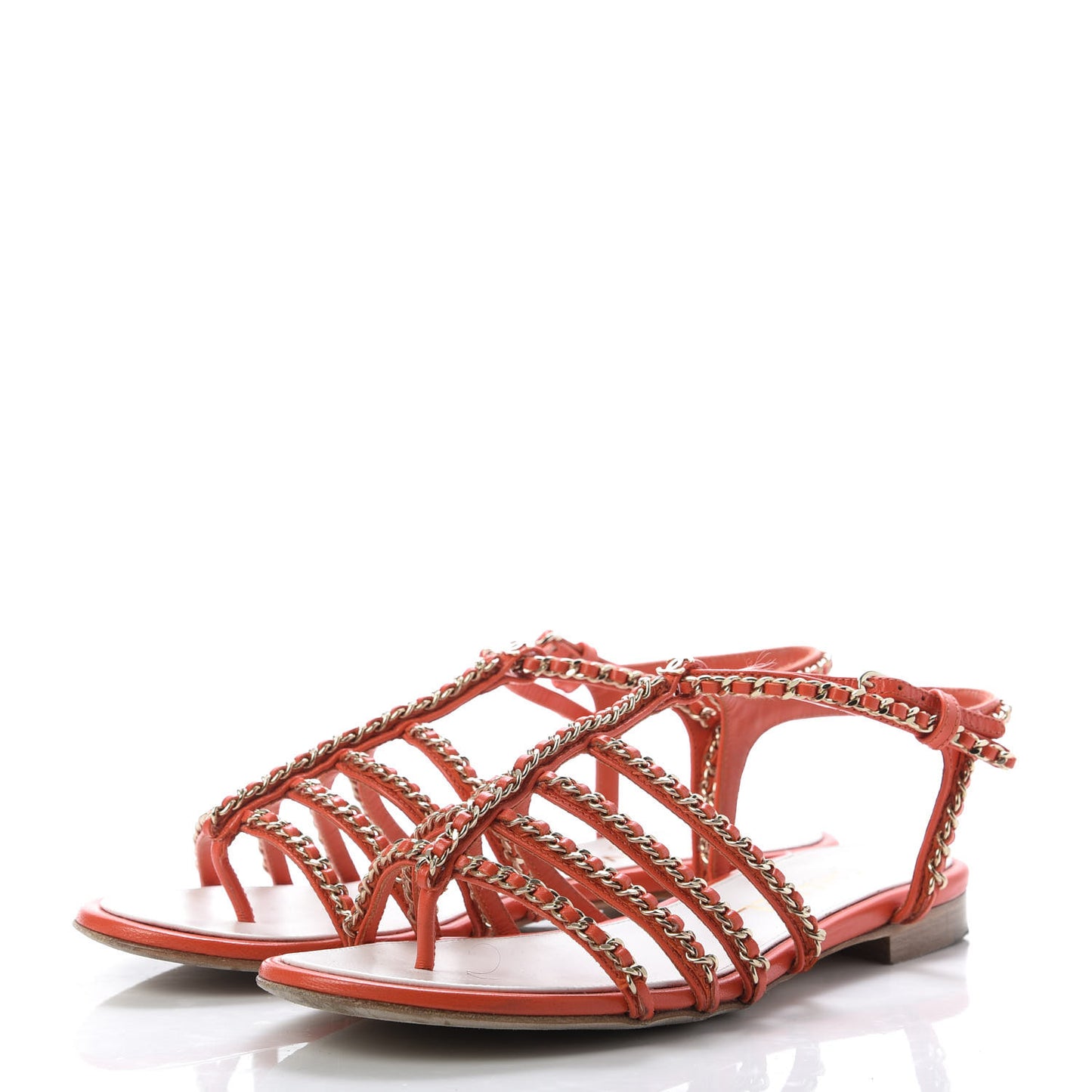 Kid Chain CC Logo Thong Sandals 39 Orange