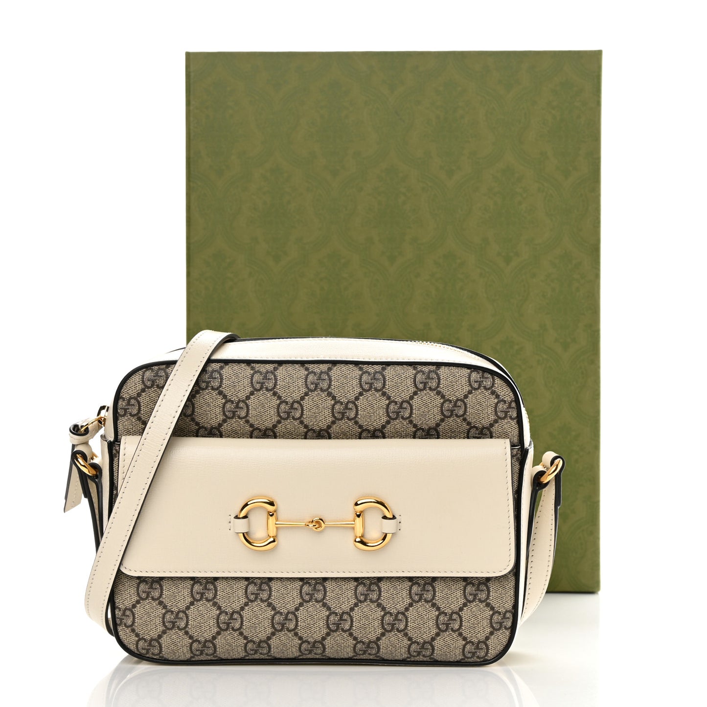 GG Supreme Monogram Small Horsebit 1955 Shoulder Bag Beige Mystic White