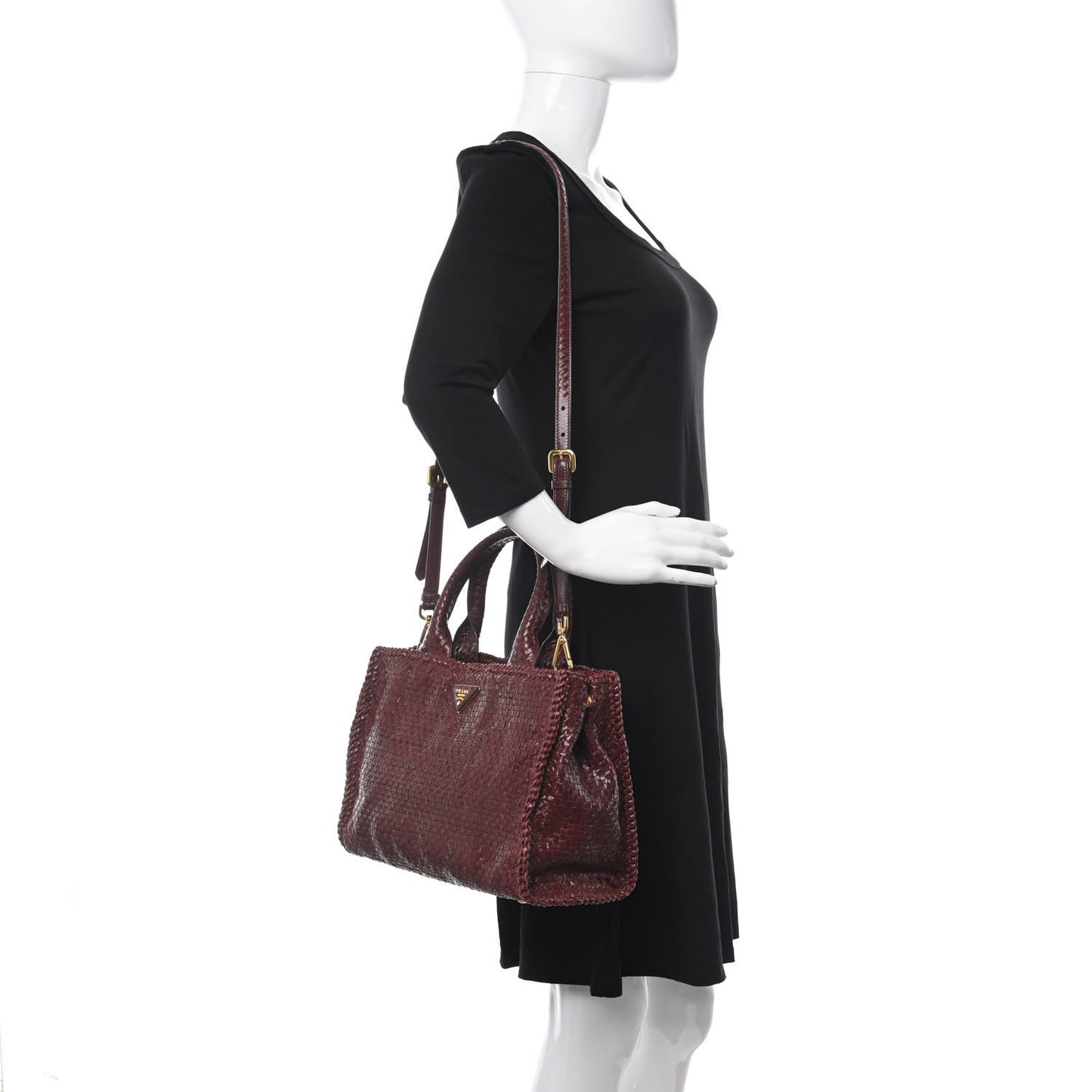 Goatskin Woven Small Tote Burgundy
