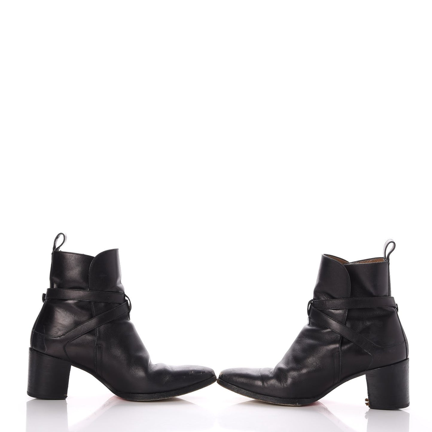 Calfskin Buckle Wrap Ankle Boots Booties 41 Black