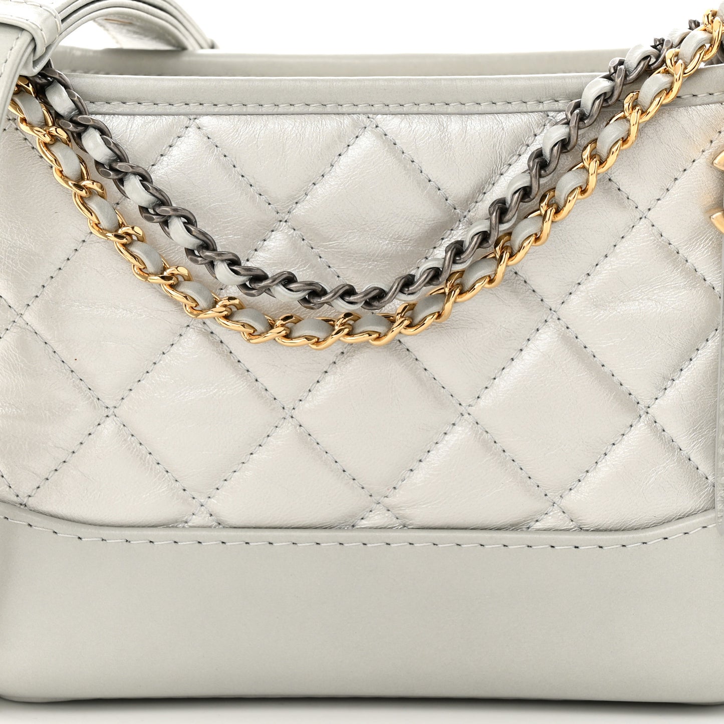 Metallic Aged Calfskin Quilted Small Gabrielle Hobo Silver