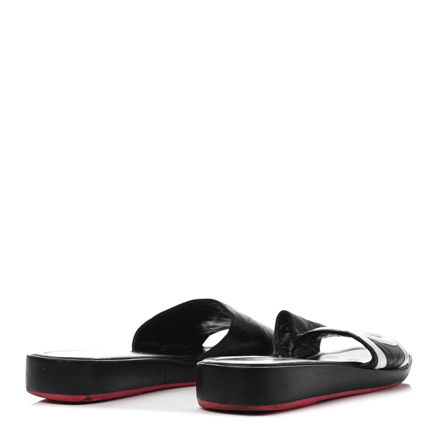Calfskin Cambon CC Flat Slide Sandals 38 Black